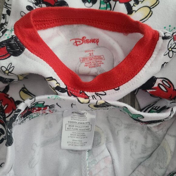 Disney Mickey & Minnie Mouse Holiday Pajama Set Red White Toddler Size 2T - Picture 6 of 7